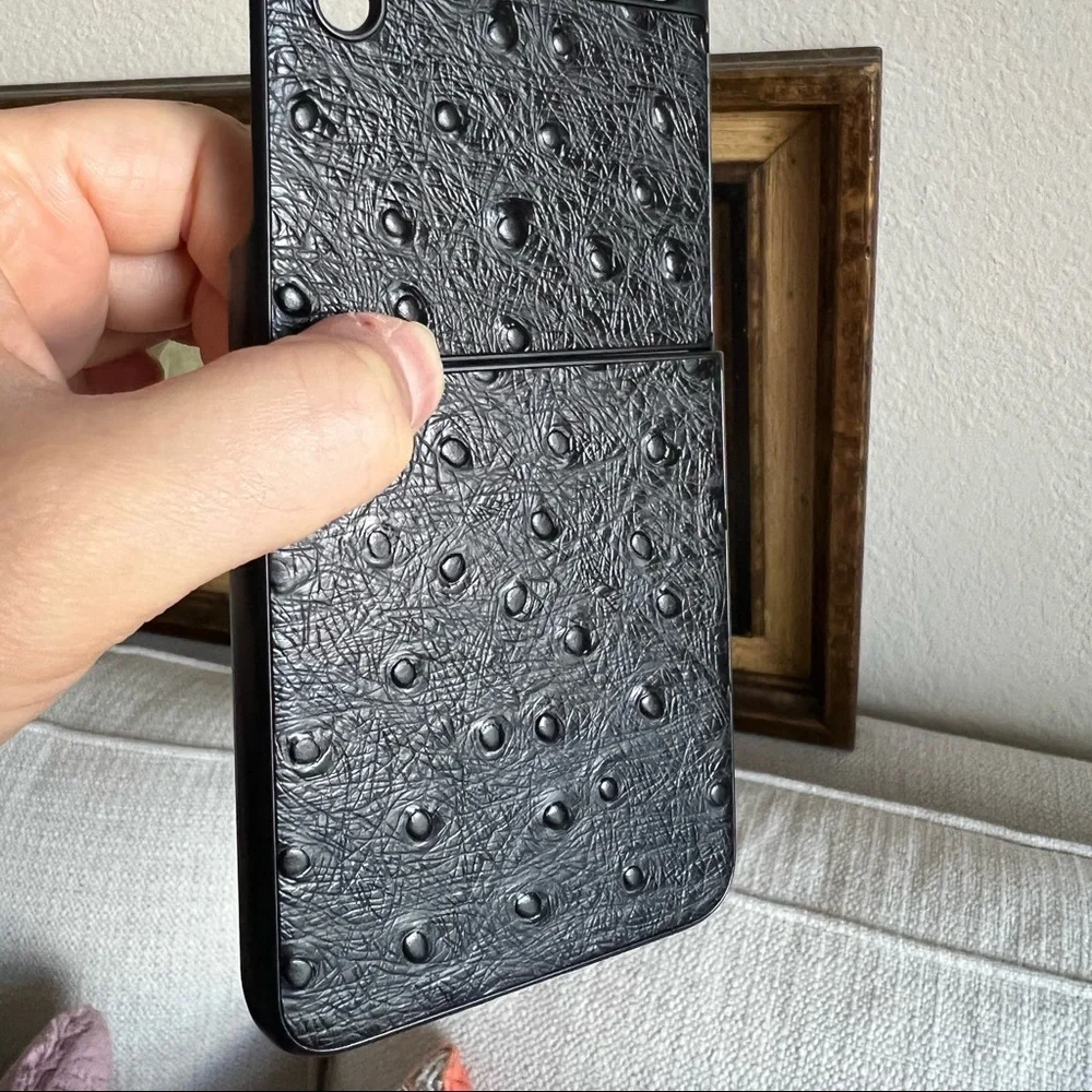For Samsung Galaxy z flip 3 5G phone case genuine leather ostrich pattern